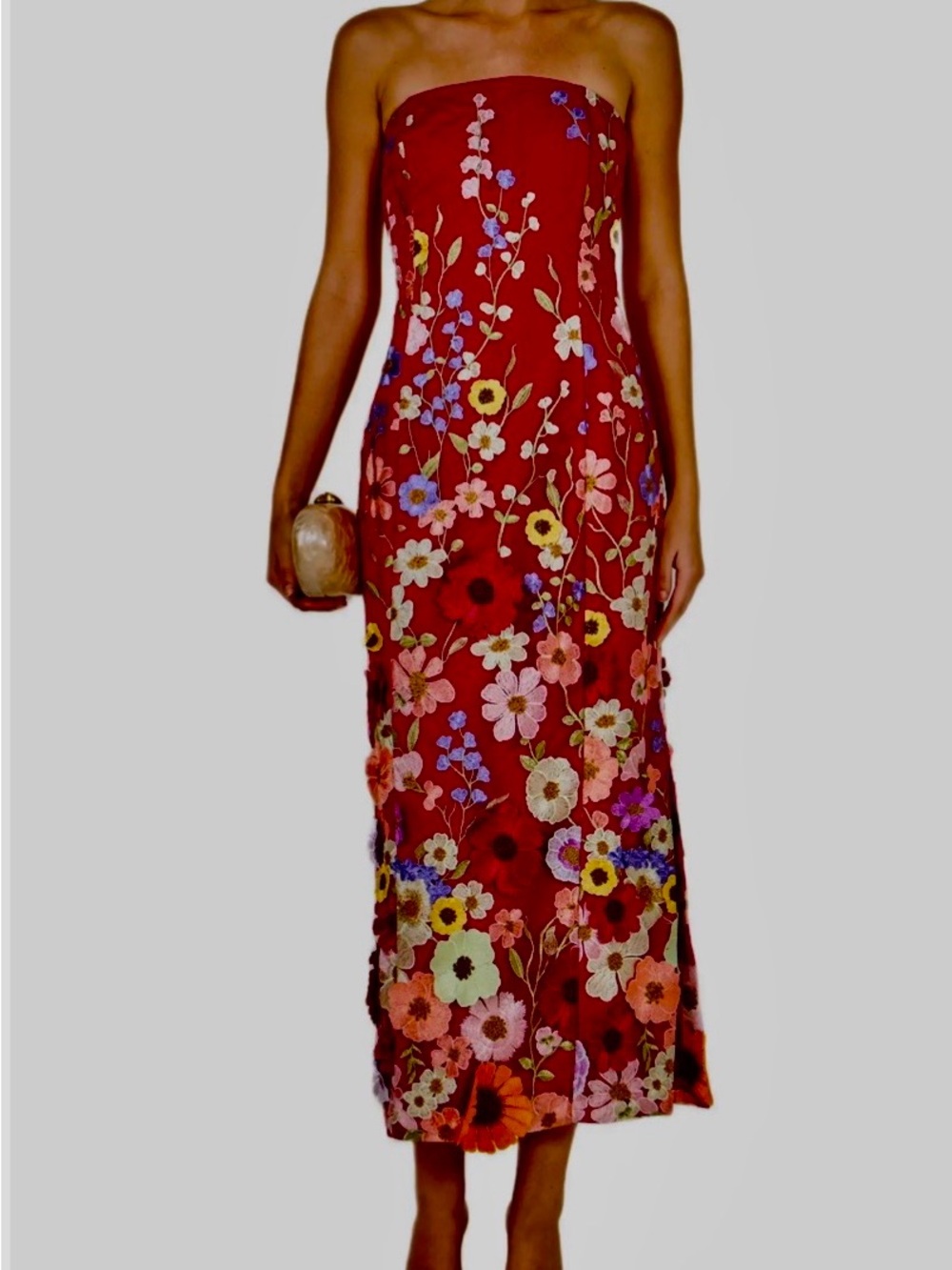 Endless Rose Size M Strapless Floral Embroidered Midi Dress